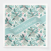 Serviette En Papier Turquoise Noël Holly Berries Motif#17 ID1009 (Devant)