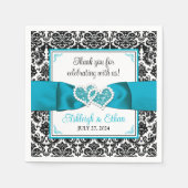 Serviette En Papier Turquoise, Noir Damask Love Hearve Mariage (Devant)