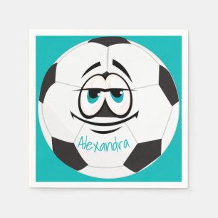 Serviette En Papier Turquoise noir et blanc balle de football drôle vi