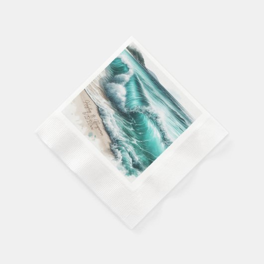 Serviette En Papier Turquoise Ocean Waves Mariage personnalisé (Coin)