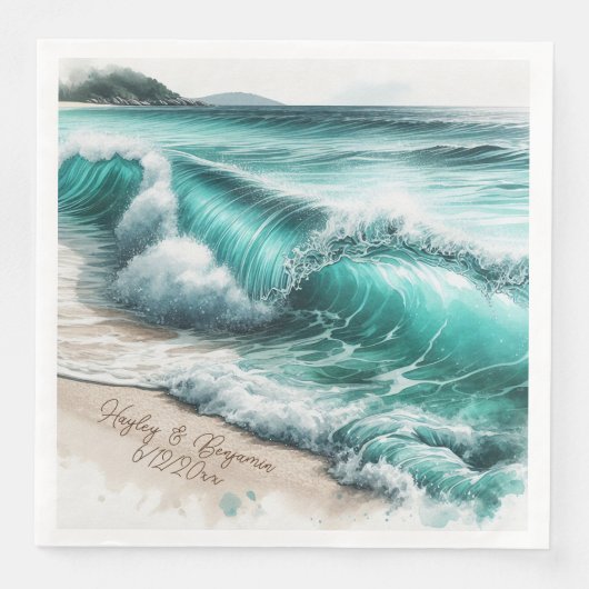 Serviette En Papier Turquoise Ocean Waves Mariage personnalisé (Devant)