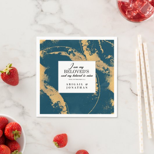 Serviette En Papier Turquoise or moderne Art Mariage Bible Verse (En situation)