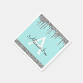 Serviette En Papier Turquoise Parties scintillant d'argent Monogramme  (Coin)