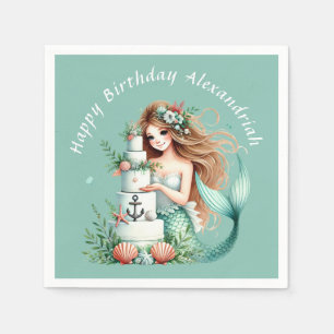 Serviette En Papier Turquoise personnalisé Mermaid Beach Anniversaire 