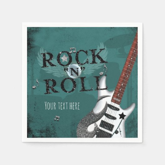 Serviette En Papier Turquoise Rock N Roll Star Anniversday Party Event (Devant)