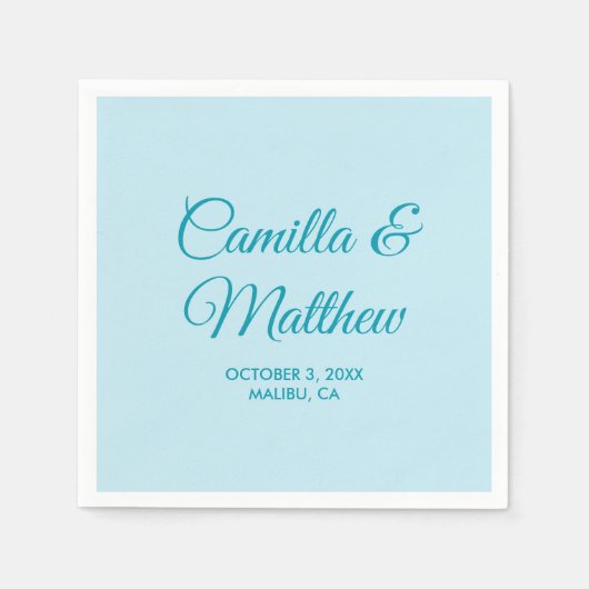 Serviette En Papier Turquoise Romantique Script Mariage personnalisé s (Devant)