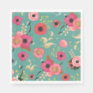 Serviette En Papier Turquoise rose moderne Floral Patal Party