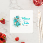 Serviette En Papier Turquoise Rose Tiffany Floral Moderne Boho (En situation)