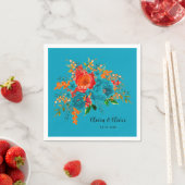 Serviette En Papier Turquoise rouge orange Mariage botanique (En situation)
