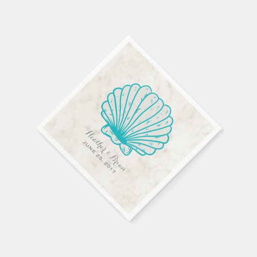 Serviette En Papier Turquoise Rustic Seashell Mariage (Coin)