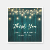 Serviette En Papier Turquoise Rustique Pays Lumières Merci Mariage (Devant)