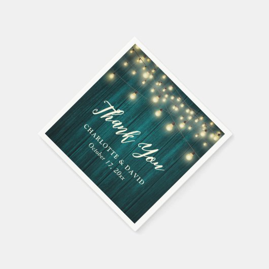 Serviette En Papier Turquoise Rustique Pays Lumières Merci Mariage (Coin)