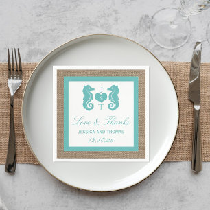 Serviette En Papier Turquoise Seahorse Burlap Beach Wedding Collection