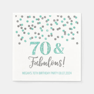 Serviette En Papier Turquoise Silver Confetti 70 & Fabuleux