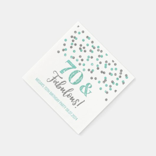 Serviette En Papier Turquoise Silver Confetti 70 & Fabuleux (Coin)