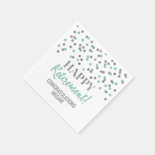 Serviette En Papier Turquoise Silver Confetti joyeuse retraite (Coin)