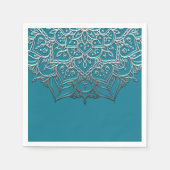 Serviette En Papier Turquoise & Silver Mandala Elegant Minimal Mariage (Devant)