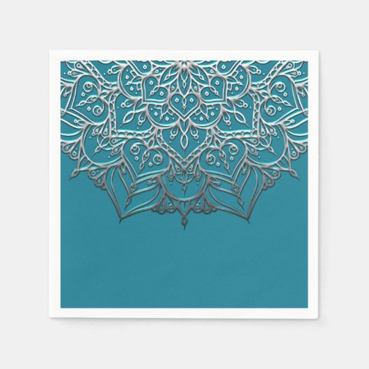 Serviette En Papier Turquoise & Silver Mandala Elegant Minimal Mariage (Devant)