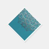 Serviette En Papier Turquoise & Silver Mandala Elegant Minimal Mariage (Coin)