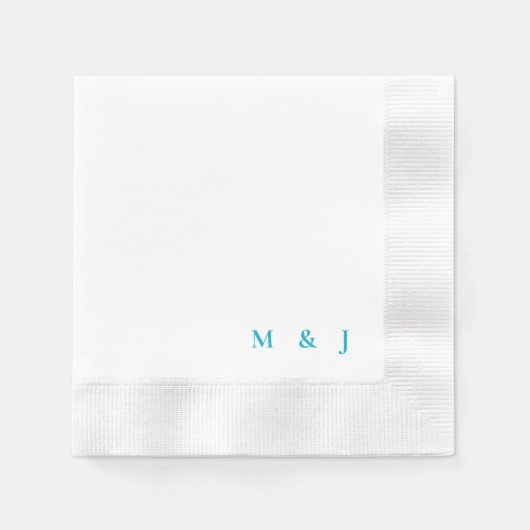 Serviette En Papier Turquoise Simple Bride & Groom Initials Mariage (Devant)