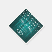 Serviette En Papier Turquoise String Lights Hearts Rustic Wood Mariage (Coin)