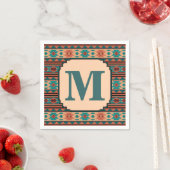 Serviette En Papier Turquoise Terracotta Monogram (En situation)
