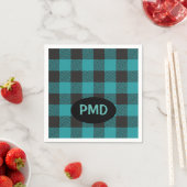 Serviette En Papier Turquoise Turquoise Bleu Bleu Buffalo Plaid Monogr (En situation)