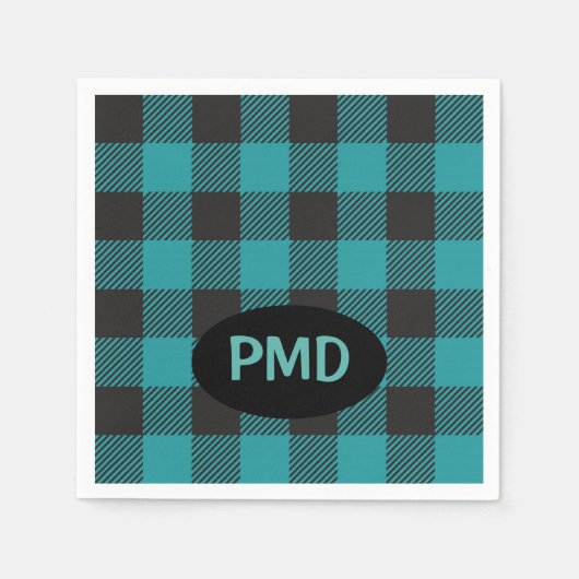Serviette En Papier Turquoise Turquoise Bleu Bleu Buffalo Plaid Monogr (Devant)