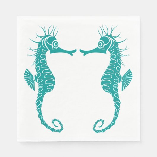Serviette En Papier Turquoise Turquoise Détails Seahorse Beach Mariage (Devant)