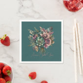 Serviette En Papier Turquoise Turquoise foncé Bourgogne Floral Bouquet (En situation)
