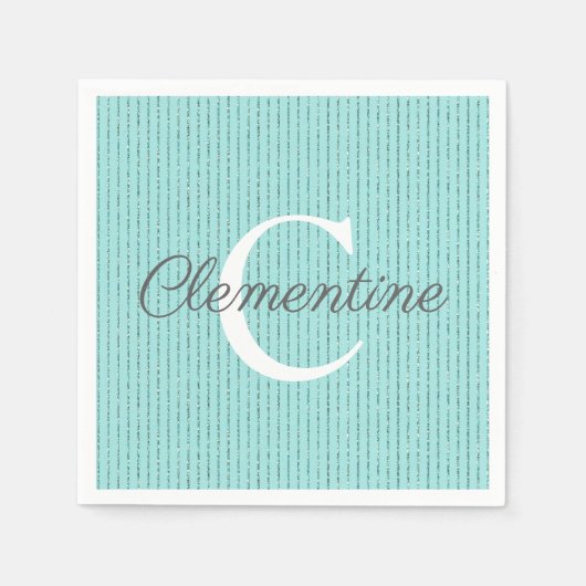 Serviette En Papier Turquoise Turquoise Parties scintillant rayures Gi (Devant)