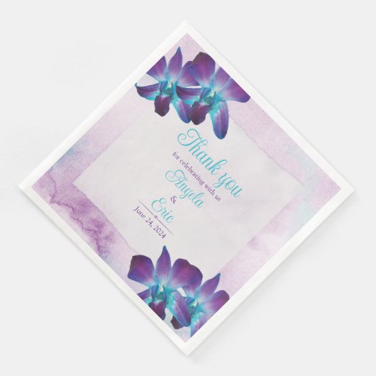 Serviette En Papier Turquoise violet bleu Dendrobium Mariage orchidée (Coin)