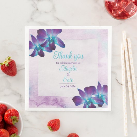 Serviette En Papier Turquoise violet bleu Dendrobium Mariage orchidée (En situation)