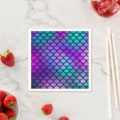 Serviette En Papier Turquoise Violet Rose Bleu Écailles de Sirène Pois (En situation)