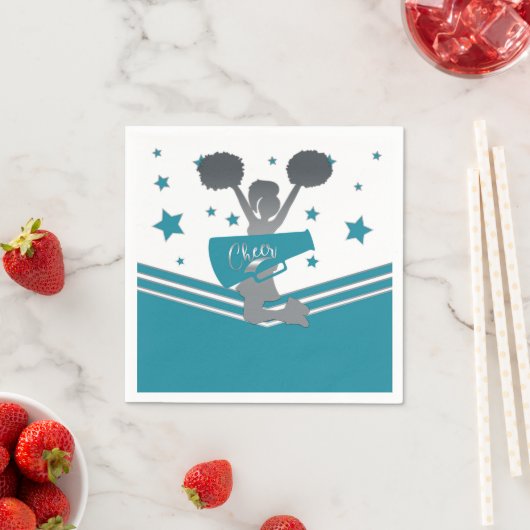 Serviette En Papier Turquoise White Silver Stars Cheer Cheer Party (En situation)