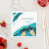 Serviette En Papier Turtles Côtes Turquoise Personnalisé Mariage Plage (En situation)