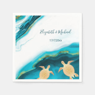 Serviette En Papier Turtles Côtes Turquoise Personnalisé Mariage Plage