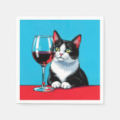 Serviette En Papier Tuxedo Cat With Glass of Red Wine (Devant)