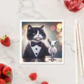 Serviette En Papier Tuxedo Chat Avec Cocktail Martini (En situation)