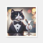 Serviette En Papier Tuxedo Chat Avec Cocktail Martini (Devant)