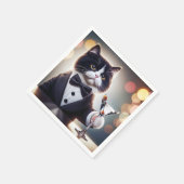Serviette En Papier Tuxedo Chat Avec Cocktail Martini (Coin)