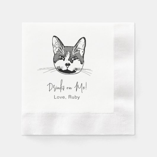 Serviette En Papier Tuxedo Chat Boisson Personnalisée Sur Moi (Devant)