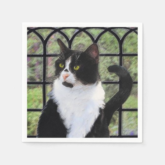 Serviette En Papier Tuxedo Chat dans la peinture de fenêtre Art animal (Devant)