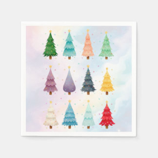 Serviette En Papier Twelve Christmas Trees: Watercolor Holiday Print