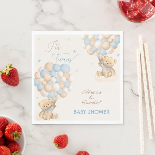 Serviette En Papier Twin Boys Blue Bear Balloons Baby shower (En situation)