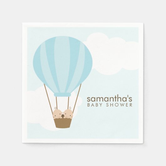 Serviette En Papier Twin Boys en Blue Hot Air Balloon Baby shower (Devant)