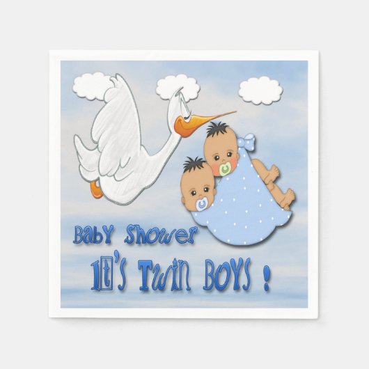 Serviette En Papier Twin Boys - Stork Baby shower Papier serviettes (Devant)