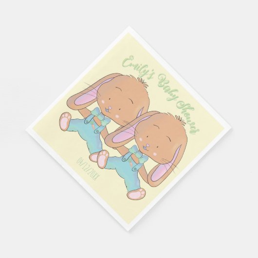 Serviette En Papier Twin Bunnies Baby shower Papier Jaune Napkin (Coin)