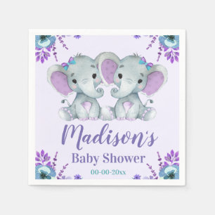Serviette En Papier Twin Girl Elephant Baby shower serviettes Floral