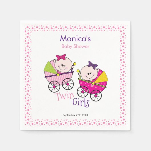Serviette En Papier Twin Girls Pois rose Baby shower Napkin (Devant)